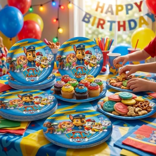 Image of Wanna Party Cute Paw Theme Inspired Paper Plates (10 Pcs) | Paw Theme Birthday Plates for Kids | Cute Puppy Theme Party Tableware for Birthday Decoration & Celebration Supplies
