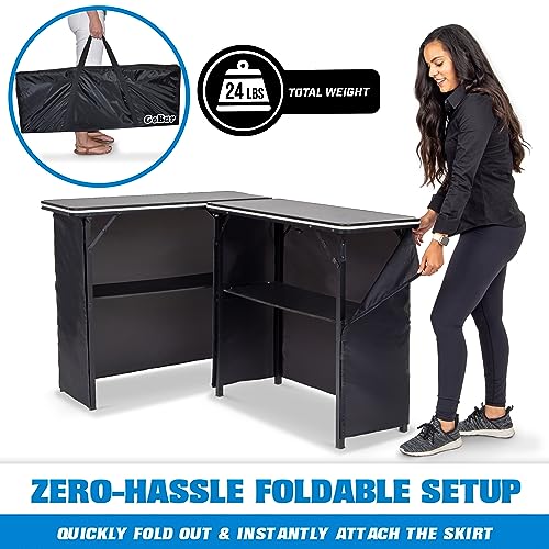 Image of GoBar Portable Double Bar Table Set with Multi-Color LED Lights - Mobile Bartender Station for Events - Includes Carrying Case