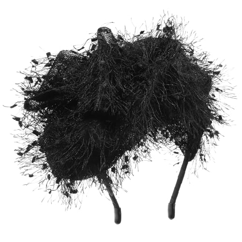 LALAFINA Tocado Vintage Negro con Velo y Lazo de Borlas, Diadema de Tejido Cómoda para Mujer, Adecuado para Fiestas y Uso Diario
