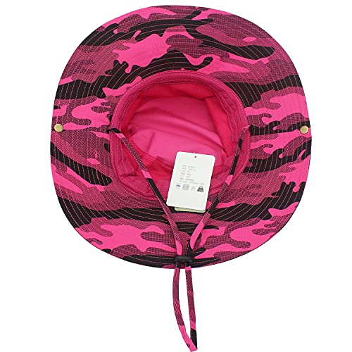WANYING Damen Herren Outdoor Sonnenschutz Bucket Hut Fischerhut Baumwolle Two Way to Wear für Kopfumfang 55-62 cm Rosa Camouflage