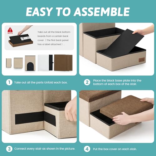 Image of Dog Stairs with Storage, 3-Step Wider Sturdy Dog Steps for Small /Medium /Large Dogs and Older Cats, Doggie Ramp with Condo for Bed /Couch /Car Hold Up to 180 lbs (17.7 inch H, Brown)