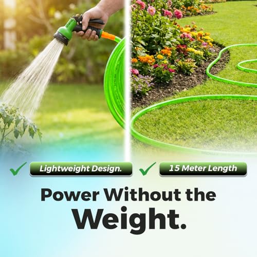 Image of Prayag Transparent Garden Pipe 15 Meter(49.21 Feet) 0.5 inch with Spray Gun | Flexible PVC Water Hose Pipe for Gardening, Car Wash & Home Cleaning | Lightweight & Durable - (Transparent Green)