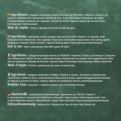Colágeno Marino Hidrolizado + Ácido Hialurónico + Coenzima Q10 + Vitamina C + Zinc. Ilumina tu piel, protege tus articulaciones y aumenta tu energía. 90 cápsulas vegetales.