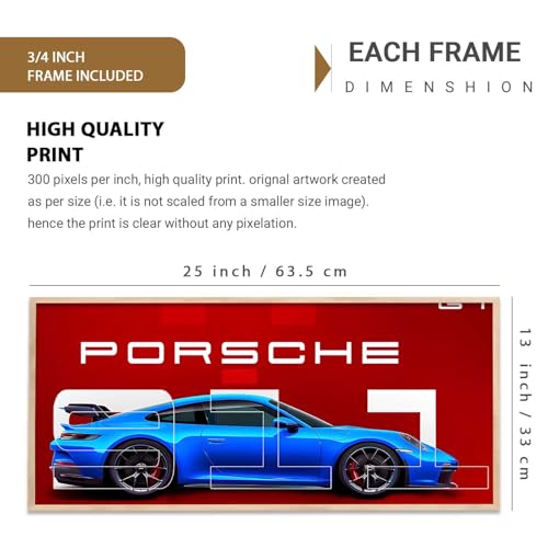 Image of kotart Big Porsche Car Framed Posters Gift Items for Boys Room Wall Decoration Bedroom Living Room Office Studio Decor | Car Poster Frame for Wall Decor Set Of 1 Size (13 x 25 inch)
