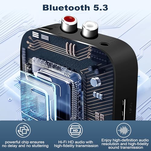 Aux Bluetooth 5.3 Adapter,Yeecka Bluetooth Empfänger für Stereoanlage,3.5 mm AUX-Ausgangsports&RCA -Eingang Receiver für Stereoanlage HiFi Receiver für Autoradio, Home Lautsprecher, Verstärker