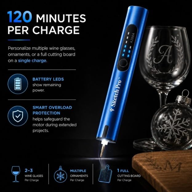 Image of SketchPro Cordless Engraving Pen with LED Light - 3-Speed Precision Etching Tool for Wood, Metal, Glass & Plastic - USB-C Rechargeable, 26 Accessories - Ideal for DIY, Jewelry & Craft Projects