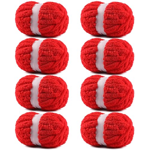 Image of 8 Pack Chunky Yarn for Hand Knitting - #10 Super Bulky Chenille Yarn, Fluffy Jumbo for Thick Hand-Knit Blankets, Scarves 25 Yds 7.94 Oz Each Skein (8, Red)