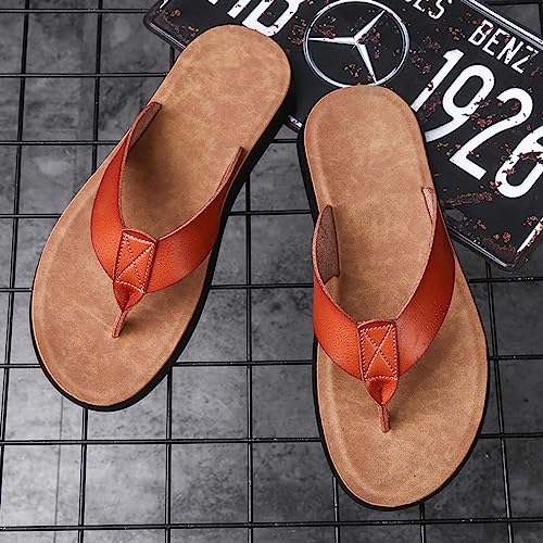 HYDLONGR Men's Women's Summer Leather Upper Rubber Sole Walking Flip Flops Beach Slippers Thong Sandals3