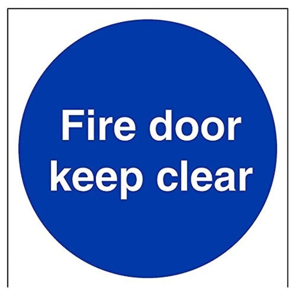 V Safety Fire Door Keep Clear Mandatory Sign - 200mm x 200mm - 1mm Rigid Plastic