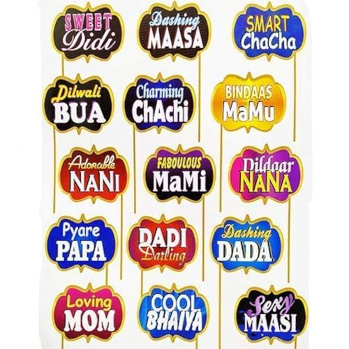 Image of Rozi Decoration 825 Family Party Photo Props Relationship and Family Get Together Special Wedding Birthday (Multicolor) - Set of 15