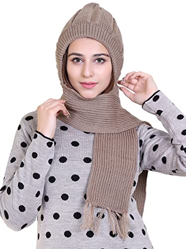 Image of Gajraj Unisex Soft Knitted Winter Warm Woolen Cap with Woolen Lovely Muffler|Fur Cap with Muffler