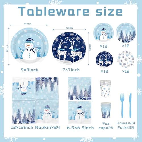 Christmas Paper Plates and Napkins,144pcs Winter Wonderland Plate and Napkins Dinnerware Snowman Snowflake Xmas Tree Christmas Plates Set for Winter Theme christmas Holiday – Image 7
