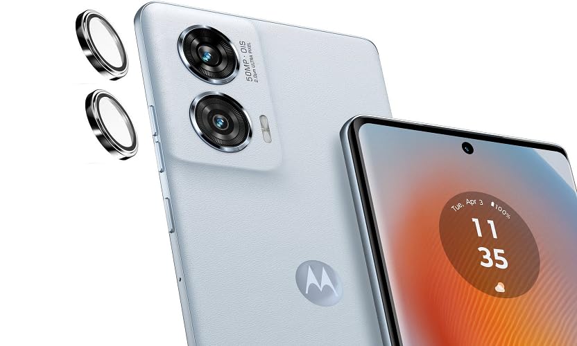 Image of Back Camera Lens Protector For Motorola Moto Edge 50 Fusion 5G (Metal Ring /Anti-Scratch /Clear /Silver), Pack of 2