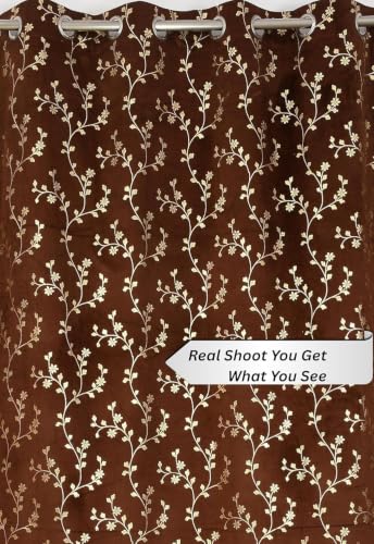 Image of Velvet Room Darkening Door Curtain 7 Feet, Golden Foil Print