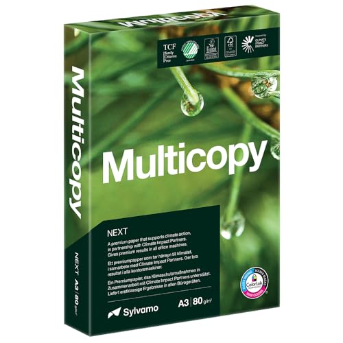 Multicopy Next A3 Printer Paper 500 Sheets 80gsm Ream ColorLok Technology Carbon Neutral Multiple EcoCertificatons for Inkjet & Laser Printing