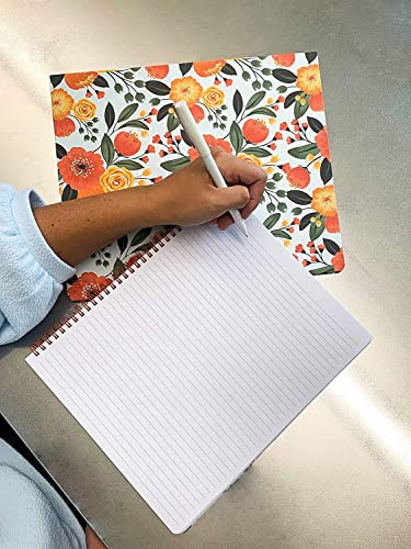 Steel Mill & Co Cute Large Spiral Notebook College Ruled, 11" X 9.5" With Durable Hardcover And 160 Lined Pages, Orange Floral #TOP5