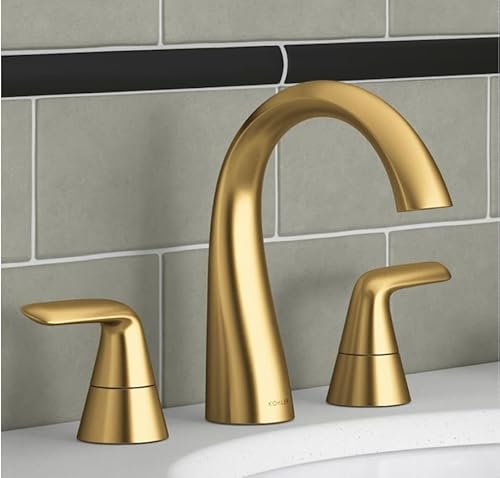 Kohler Avail Vibrant Brushed Moderne Brass 2-Handle Widespread Watersense Mid-Arc Bathroom Sink Faucet With Drain K-R33048-4D-2Mb #TOP1