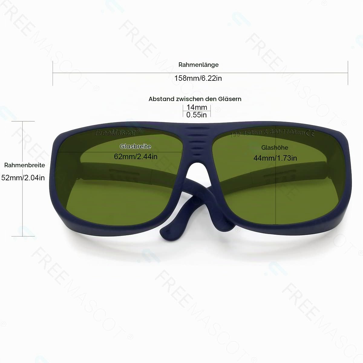 FREEMASCOT OD 8+ 190nm-450nm / 800nm-1100nm Wellenlänge Professionelle Laserschutzbrille für 405nm, 450nm, 980nm, 1064nm Laser