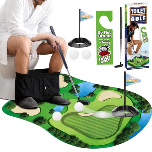 Pipihome Golf Toilette, Mini Golf Accessoire Set à la Maison, Mini Cadeau Rigolo Homme pour la Salle de Bain avec Club de Golf, Tapis Golf et Balle de Golf, Idéal pour...