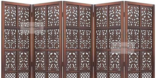 Image of Wooden Room Partition with Stands /Wall Divider for Living Room /Room Divider Wall Separator for Office (5 Panel- Mix)