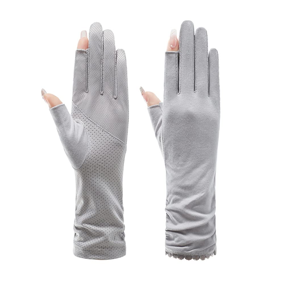 Fingerless Gloves Women's Thin Cotton Riding Elastic Touch Screen Tea Picking Two Half Fingers