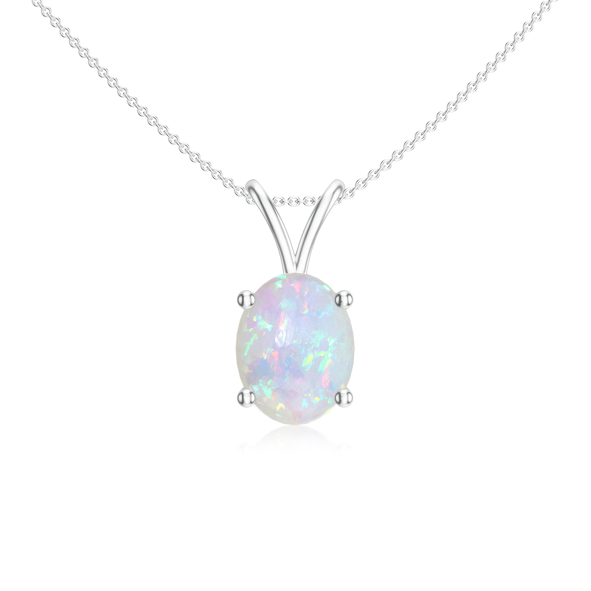 ANAKHANatural Opal Oval Shaped Solitiare Pendant Necklace for Women in Sterling Silver / 14K Solid Gold/Platinum