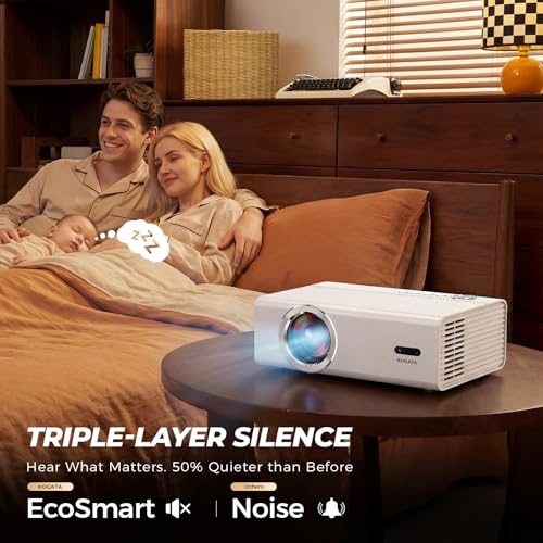 Image of Smart Projector with WiFi and Bluetooth, Proyector-4K with Official Apps, AI Auto Focus 50W Dolby Quiet, Kogata Indoor Outdoor Projector Ceiling for Bedroom, Backyard, Camping