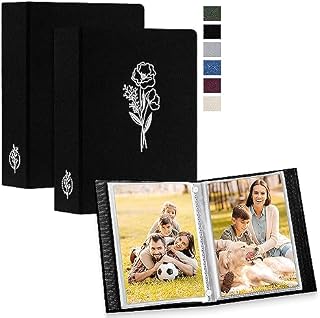 Lanpn Album fotograficzny 3 x 5 3,5 x 5 2 opakowania, lniana twarda okładka, mała archiwalna, bezkwasowa, kieszeń fotograficzna ładowana od góry, z rękawami, które mieszczą 52 obrazy pionowe, 3,5 x 5
