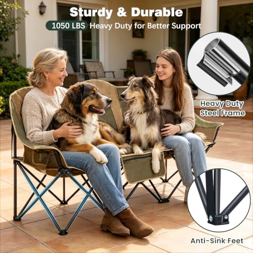 Image of SUNNYFEEL 3 Person Camping Chair Oversized Loveseat for Adults