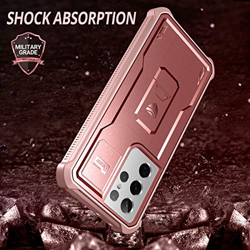Image of Dexnor for Samsung Galaxy S21 Ultra Case, [Built in Screen Protector and Kickstand] Heavy Duty Military Grade Protection Shockproof Protective Cover for Samsung Galaxy S21 Ultra 5G, 6.8 inch Rose Gold