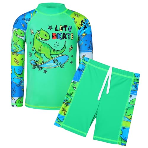 Opiniones de Pantalones de traje para Niño los más recomendados. 45 TFJH E - Traje de baño de dos piezas con protección solar UPF 50+ UV para niños, B Green Dinosaur, 7-8 Años