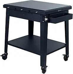 Mesa Pizzaiolo Extensível com Suporte para Fornos de Bancada, Quatro Rodízios, Aço Sólido