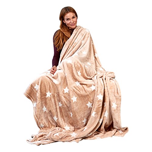 Pink Papaya Manta Polar Supersuave y Acogedora Mantas para Sofá con Diseño de Estrellas - Tamaño 150 x 200 cm