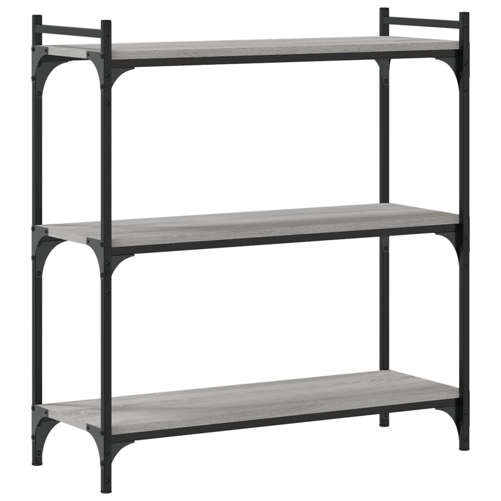 Libreria a 3 ripiani, grigio sonoma, 80 x 30 x 86 cm, in legno e metallo, divisorio per soggiorno e studio