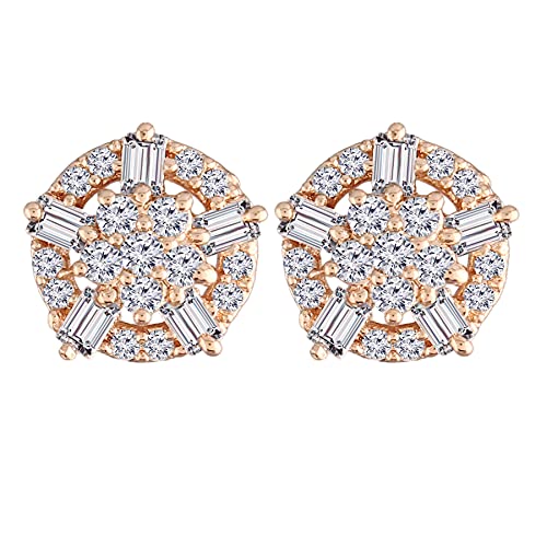 Image of I Jewels Valentines Special Stylish Fashion Rose Gold Plated Cubic Zirconia American Diamoand Floral Stud Earrings For Women /Girls