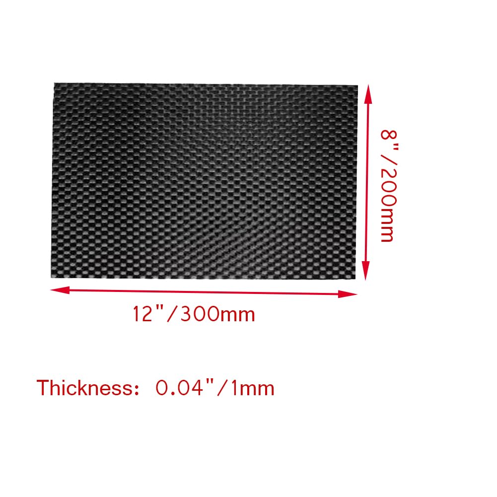 XMRISE Carbon Fiber Plates Sheets Boards 100% 3K Plain Weave Matte Panel Cutable Sports Model Handmade Materials 200mm X 300mm 1PC,Thickness 1mm