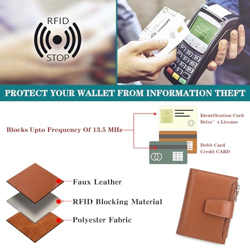 Image of FALAN MULE Small Wallet for Women Leather Bifold Compact RFID Blocking Small Womens Wallet Purse