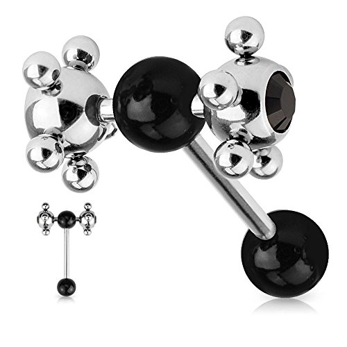 HBJ Bijoux de perforation Bijou de langue en pierre acrylique noir avec billes noires pour langue unisexe