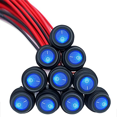 Rocker Switch, 12V Switch with LED Indicator, Qidoe Waterproof Toggle Switch, SPST 3 Pins Pre-soldered Wires, Round 0.8/20MM Hole for Car RV Truck Boat Motorcycle KAN-B2-25P(10pcs) Rocker Switch, 12V Switch with LED Indicator, Qidoe Waterproof Toggle Switch, SPST 3 Pins Pre-soldered Wires, Round 0.8"/20MM Hole for Car RV Truck Boat Motorcycle KAN-B2-25P(10pcs)