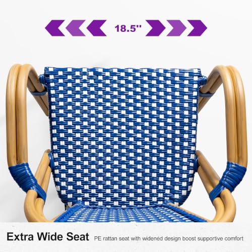 Image of PURPLE LEAF Outdoor French Bistro Armchairs Set of 2, Bamboo Finish, Blue