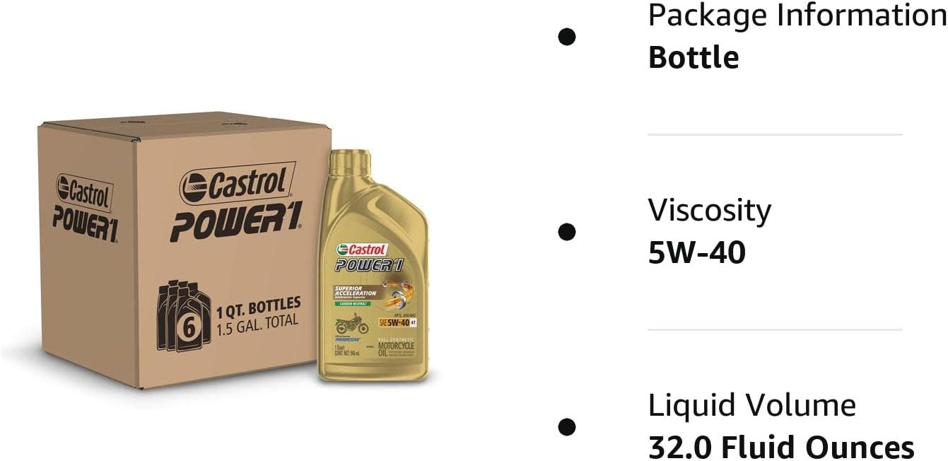 Castrol Power1 4T 5W-40 Full Synthetic Motorcycle Oil, 1 Quart, Pack of 6 8 51tBp617HBL. AC SL1500