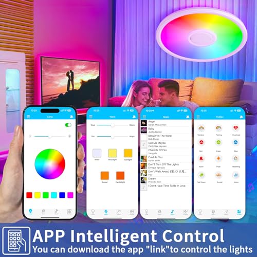 Uprizep LT0150 Led Ceiling Light Fixture With Bluetooth Speaker, 12Inch 24W 3000K-6500K Dimmable Music Light thumb #4