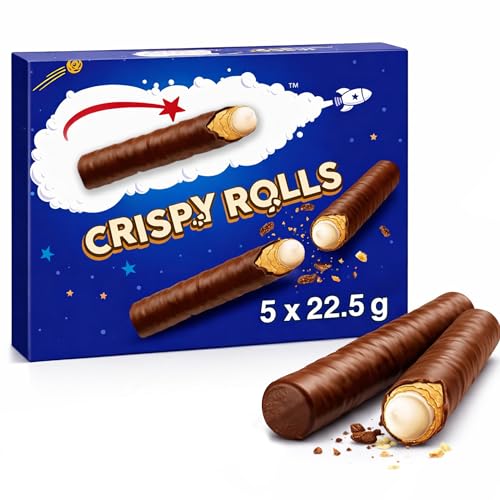 BML 5 x 22.5g Chocolate Crispy Wafer Rolls Cream Filled Crispy Wafer Sticks Crunchy Chocolate Snack Multipack Sweet Treat for Sharing Lunchboxes Desserts