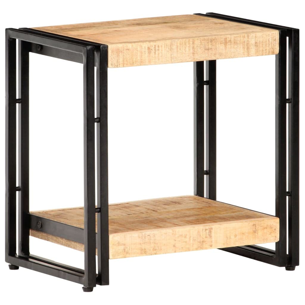 Beistelltisch aus rauem Mangoholz und schwarzem Metall 40x30x40 cm, kompakter Couchtisch mit Ablagefach, vielseitiger Nachttisch für Wohnzimmer, Büro, Balkon, platzsparende Aufbewahrung