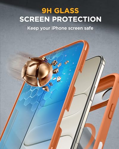 Image of Miracase Magnetic for iPhone Air Case 6.5 inch [Compatible with MagSafe] Full-Body Phone Case with Built-in Glass Screen Protector & Camera Control,Drop Proof iPhone 17 Air Case Cover, Orange