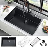 33 Inch Black Kitchen Sink Drop In-iAnomla 33x22 Black Quartz Composite Drop In Kitchen Sink...