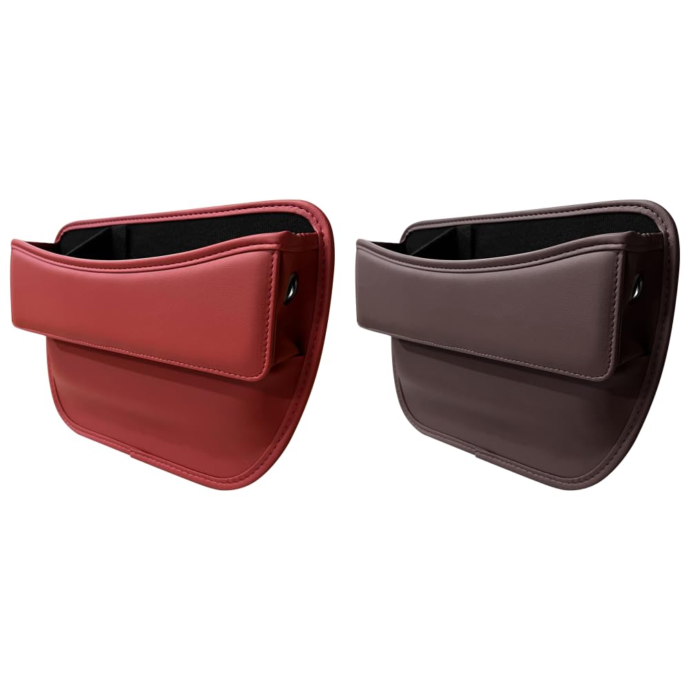 2 uds Caja organizadora para Espacio de Asiento de Coche Bolsillo de Almacenamiento Interior de Cuero para Coche (Rojo)