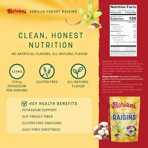 Image of Mariani Vanilla Yogurt Covered Raisins 7oz Resealable Bag - Sweet & Creamy Snack, Real California Raisins, Kosher Certified, On-the-Go Treat, Gluten-Free, Non-GMO