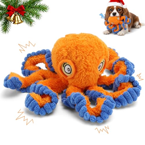 PETSWEET Interactive Squeaky Dog Toys, Plush Octopus...