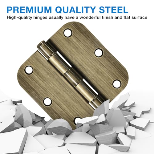 Image of 30 Pack Antique Brass Door Hinges 3.5 Inch Interior 3 1 /2 inch Round 5 /8 inch Radius Heavy Duty Metal Hardware Kit 3 inch 5 /8 inch Radius Flat Hinge for Bifold Doors Decorate Master Bedroom Storage Room